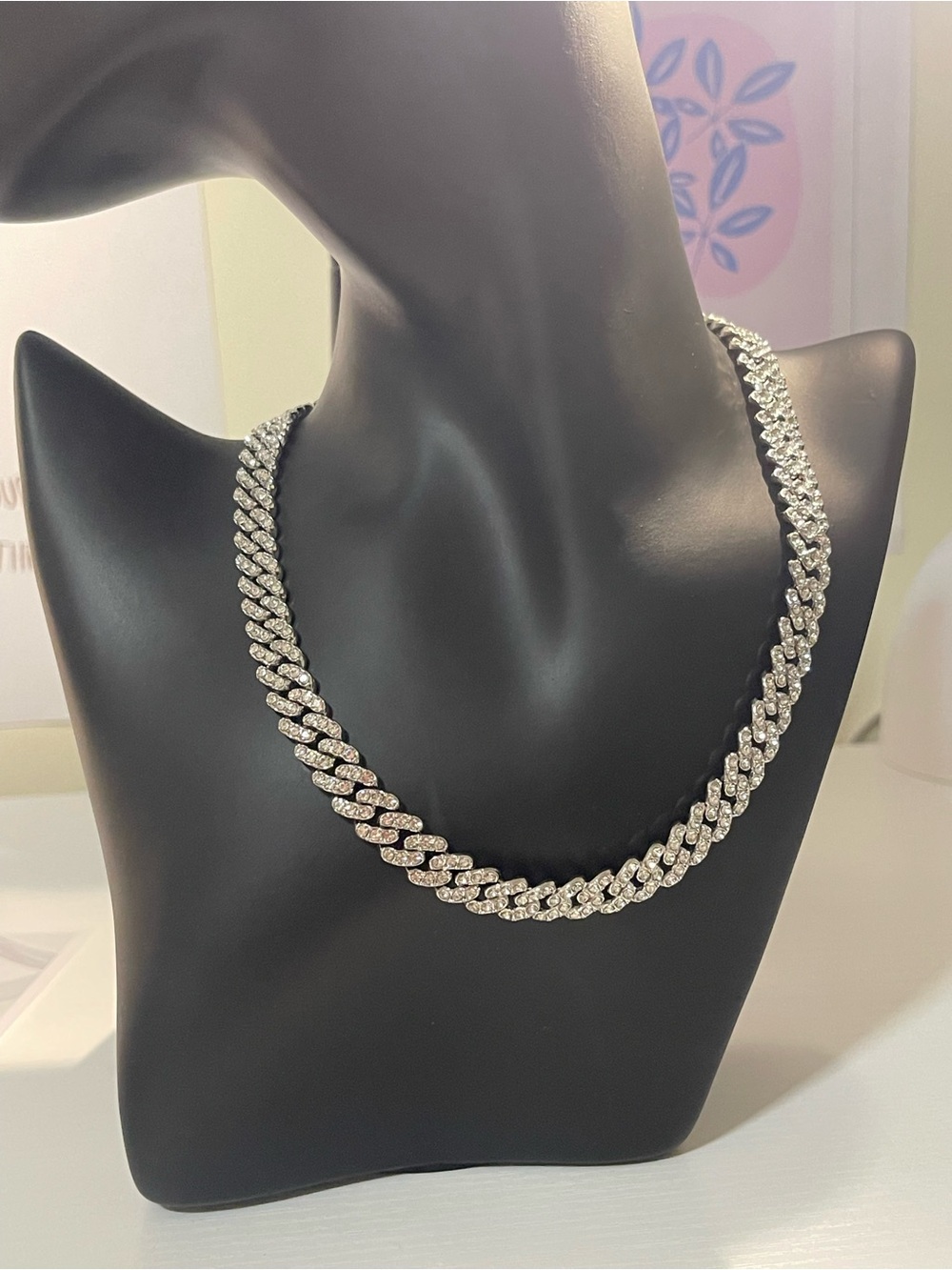 Elegant Silver-Tone Pave Cuban Link Necklace
